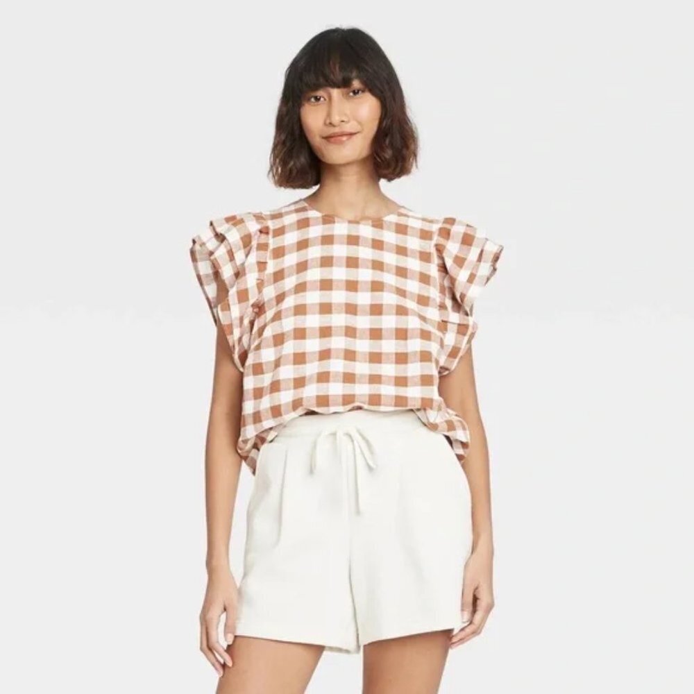 A New Day Plaid Ruffle Tank Sz XS
